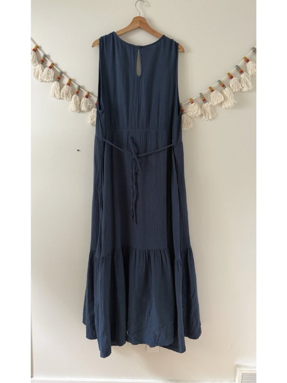 Pact Navy Double Gauze Cotton Tie Tiered Maxi Sundress Beachy Coastal Relax XXL - Picture 3 of 11